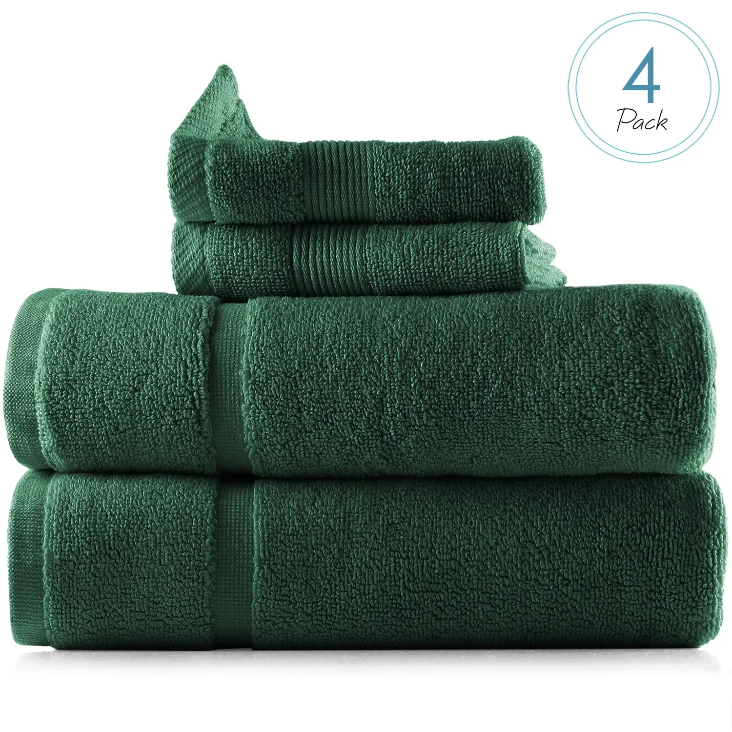 

Bath Towels Set, 100% Cotton Luxury Softness 4 Pc Set, Hunter