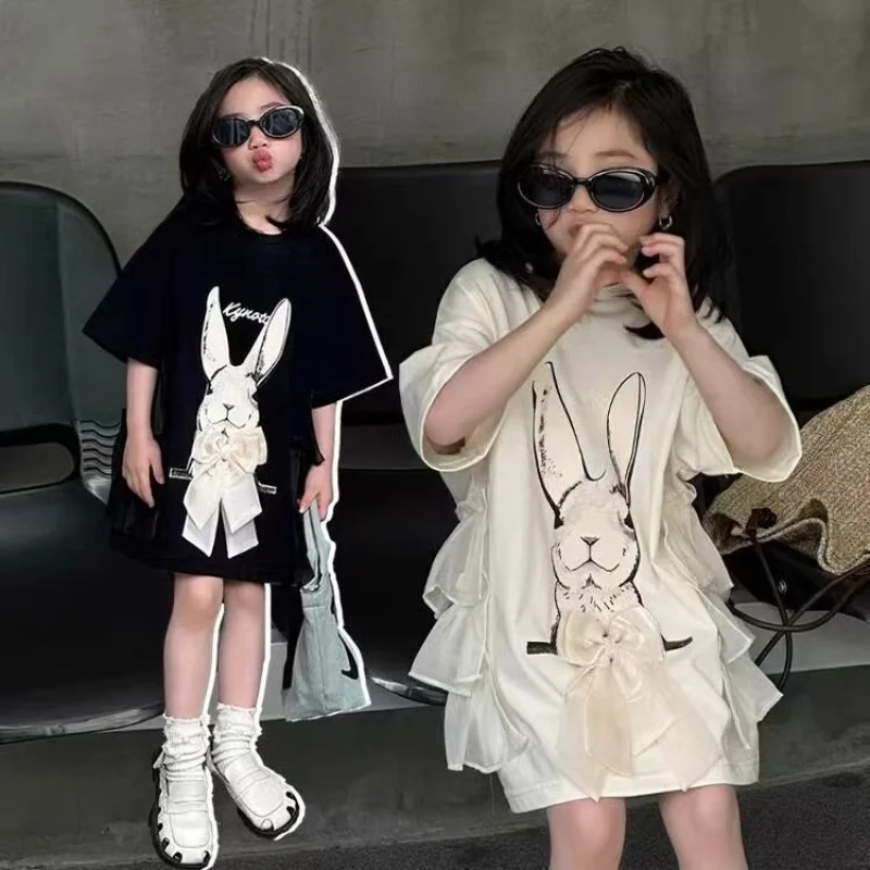 

Girls Dress 2025 Summer Dress New Little Girl Tide Cool T-Shirt Dress Summer Yangqi Hundred with Middle and Large Children's Top