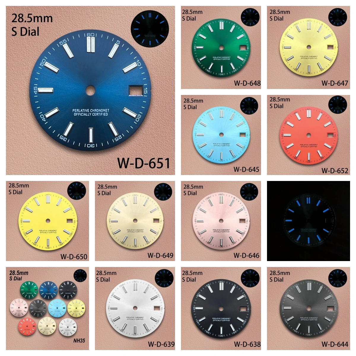 

28.5mm S Logo Sunburst Dial Fit NH35/NH36/4R Japanese Movement Blue Luminous High-Quality Dial Watch Modification Accessories