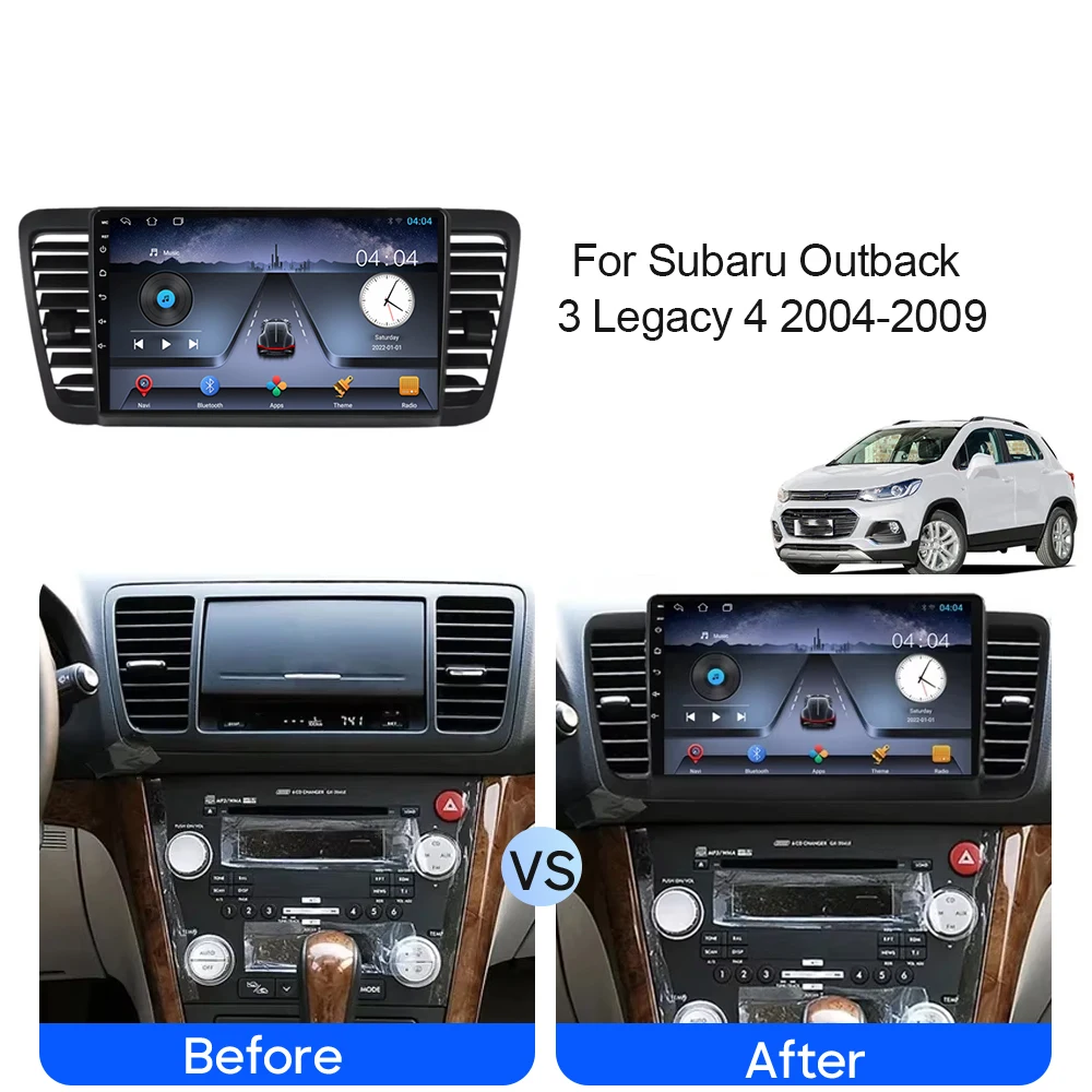 Androidカーラジオ,マルチメディアプレーヤー,GPSナビゲーション,DVD,ヘッドユニット,2DINなし,BT,CarPlay for Subaru Outback 3, Legacy 4, 2004-2009