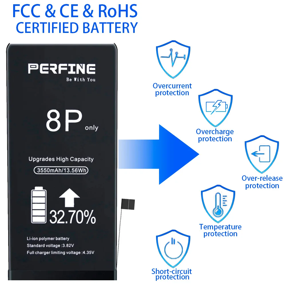 Perfine Battery for iPhone8 Plus Replacement Model A1864 A1897 A1898 3550mAh 8P Internal Battery with Repair Tools Kit