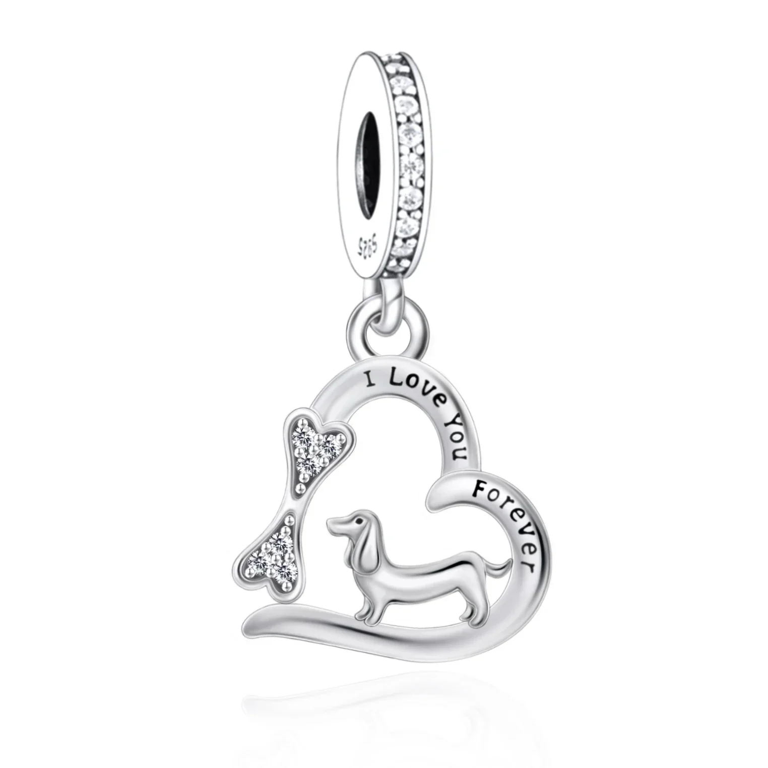 Fit Original Pan Charm Bracelet 100% 925 Sterling Silver I Love You Forever Dachshund Dog Bone Bead For Making Women Berloque