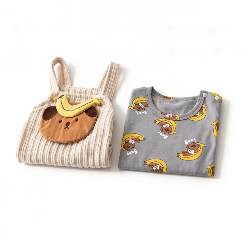 2Pcs Cotton Bear Cartoon Outfit, thin short sleeve romper, soft summer wear for unisex kids aged 0-3, great gift option