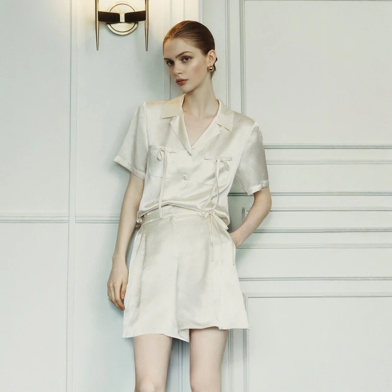 

Ele Summer Acetate Fabric ort Sve irt Women's Thin V-Ne Classic Sle Korean Faion Age-Defng for All