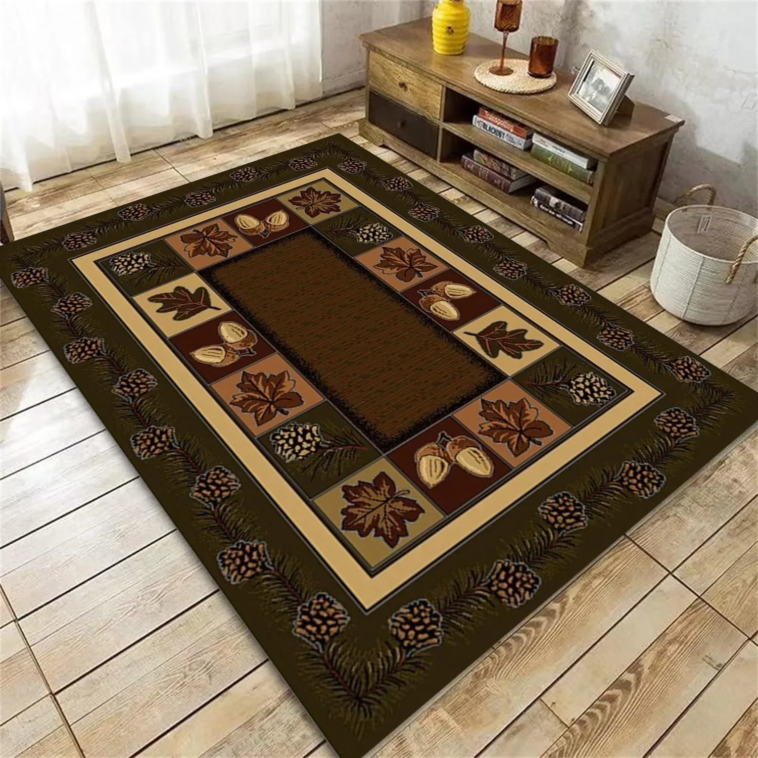 Brown Bear Area Rug Southwestern Rustic Rug,Farmhouse Wild Animal Living Room Rugs Machine Washable Maple Bear Claw Carpet