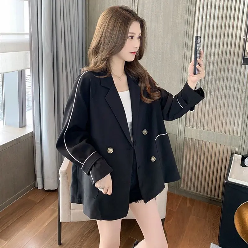 Blazers Women Clothing Temper Elegant Office Ladies Big Pockets Double Breasted Designer Minimalist Kpop Fashion Pallened Casual