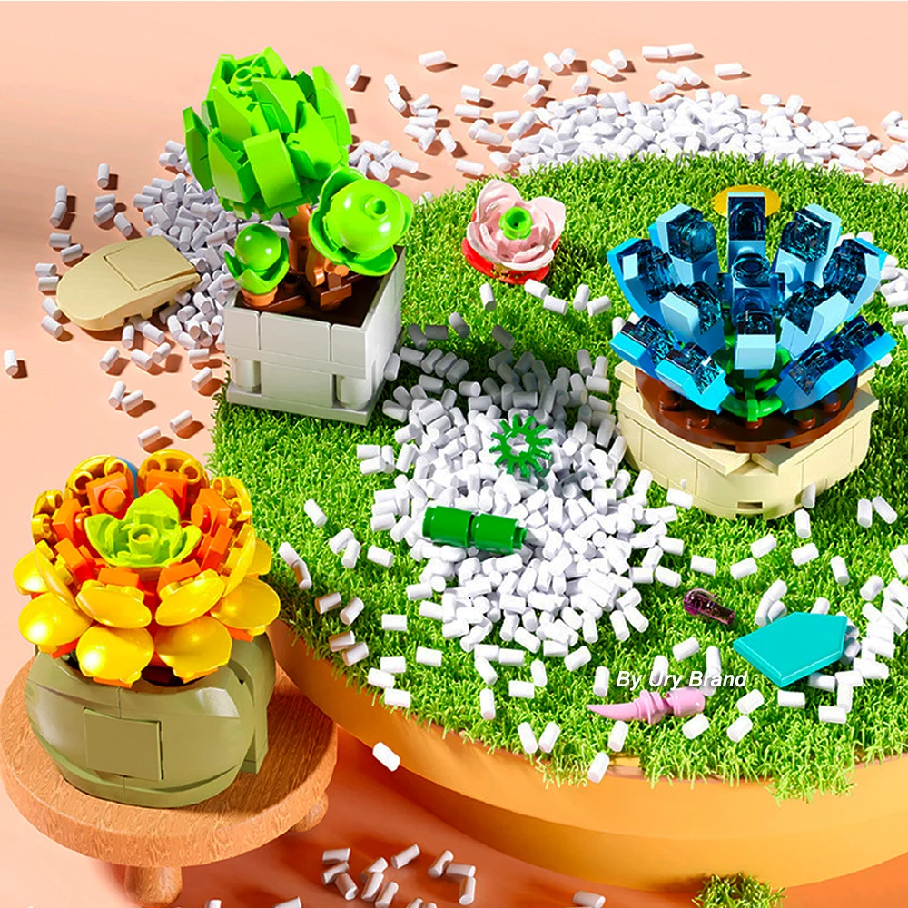 Flower Bouquet Friends Creative Desktop Succulent Plants Bonsai Decoration MOC Model Building Blocks Toys for Girls Gifts