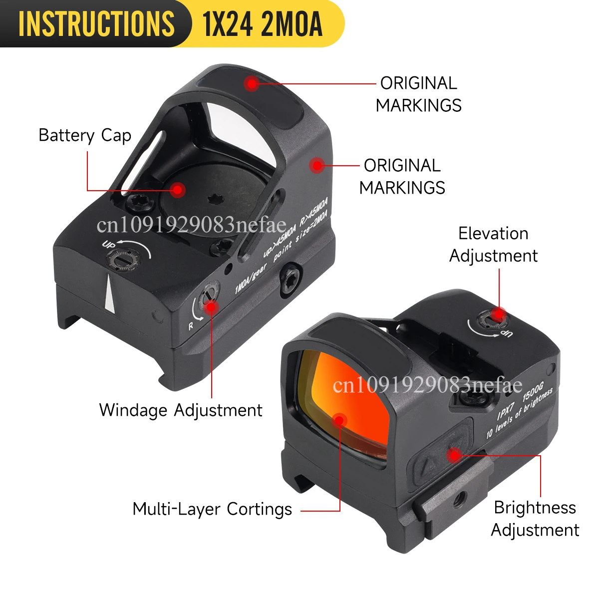Visée tactique HOW * E 2 MOA 1x24mm, empreinte RM, éclairage rouge/vert avec mouvement éveillé pour portée de fusil sur Rail Picatinny