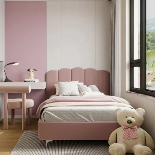 

About crown pink fabric princess bed small apartment light luxury microfiber girl single