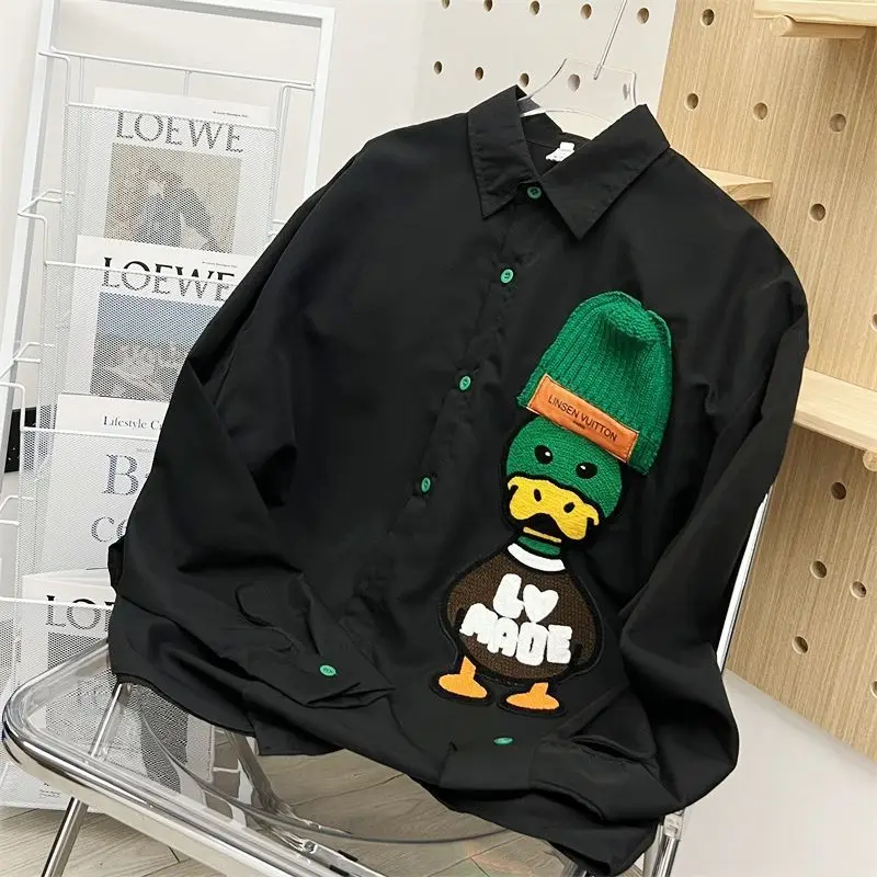 2023 Lente-En Herfstseizoen Mode Trendy Heren Loszittende Casual Populaire Duck Print Design Sense, Niche Veelzijdig Shirt