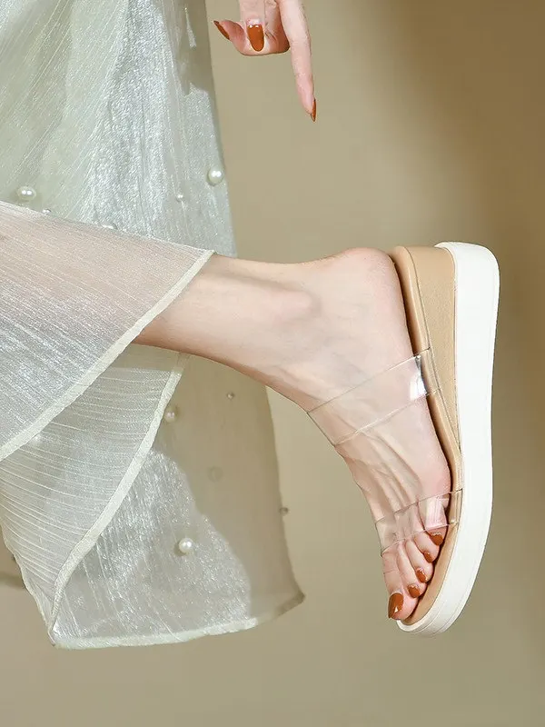 

Women's Summer 2025 New Thi Heel Outdoor Wear Transparent Slippers High Heels Faionable Clogs Korean Sle PU Material