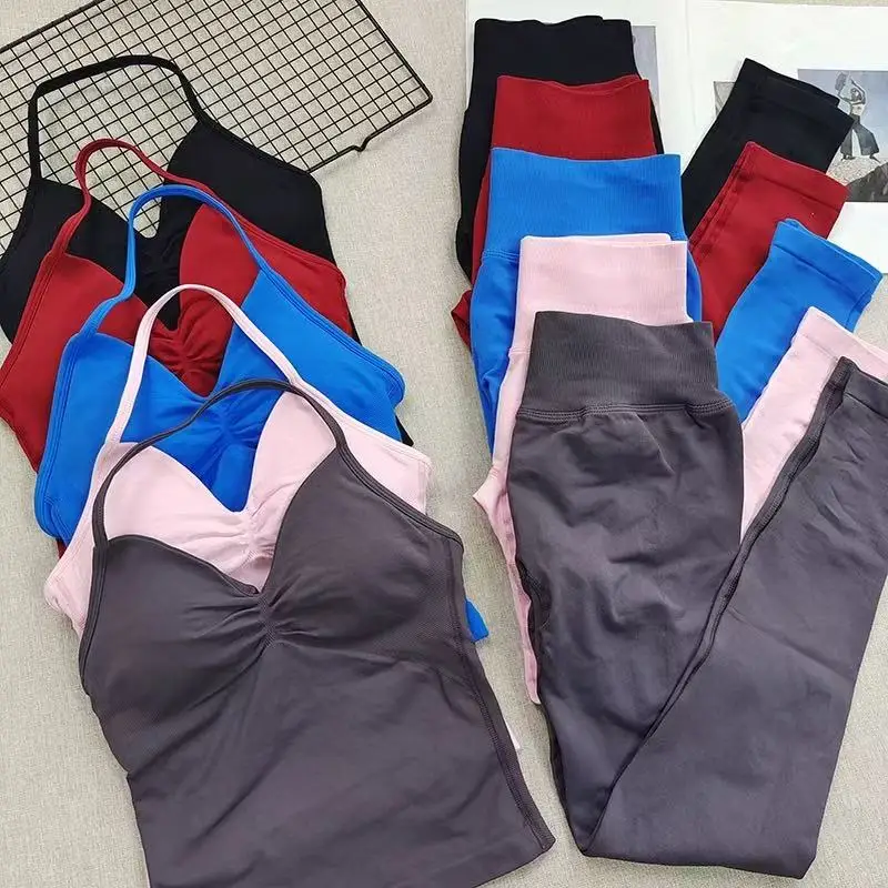 DFyoga 2Pcs Set Olahraga Gym Legging dan Sport Bra Atasan Fitness Activewear Pakaian Lari dan Latihan