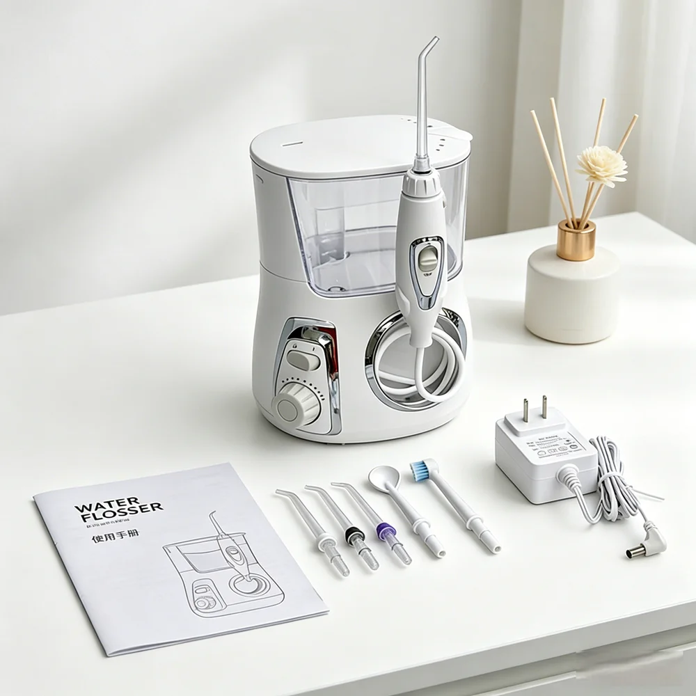 

Luxury Desktop Electric Water Flosser Oral Irrigator 5 Multifunctional Nozzles 10 Modes 800ML Tank Family Oral Care Spa