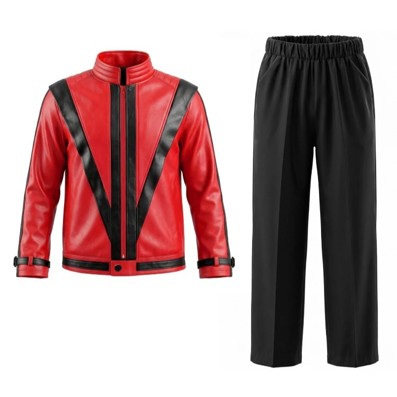 Hot Pop Rock Singer Michael Jackson Series Fashion Suit Set Music Idol Character Creative Red Leather Stage Performance Suit view 5