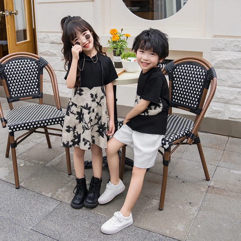 2024 parent-child pairs of summer men's short-sleeved T-shirt + shorts 2-piece set, and women's dress Chinese style retro dress