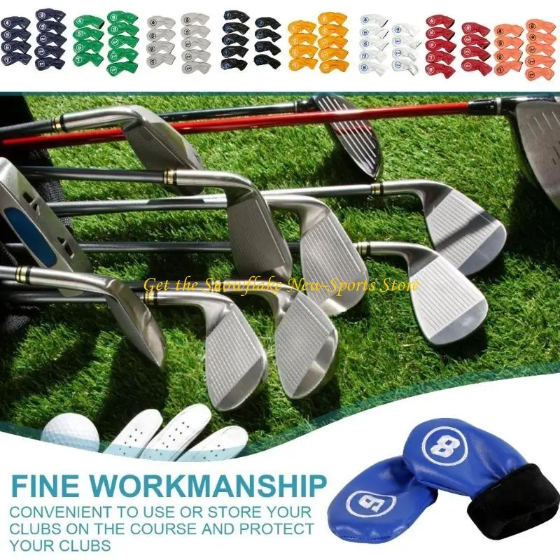E56D 9Pcs Golfs Iron Head Cover with Big Number for Long Neck Golfs Club Head Thick Synthetic PU Leathers Golfs Head Cover