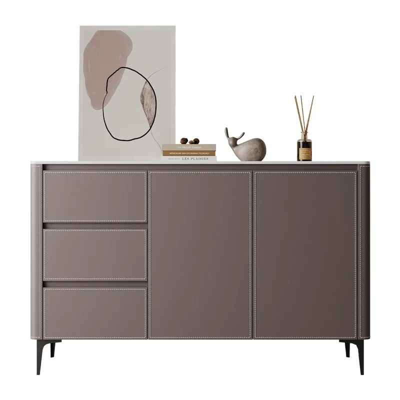 

Saddle skin rock slab dining side cabinet, small apartment, solid wood against the wall, storage, home entry