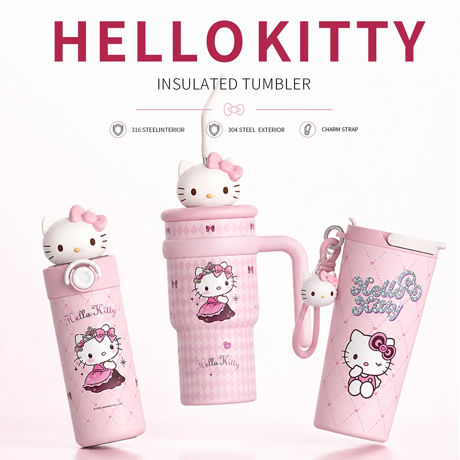Sanrio Hello Kitty Insulated Water Bottle 316 Steel Travel Tumbler Portable Hot Cold Cup For Outdoor Sports Gym Office