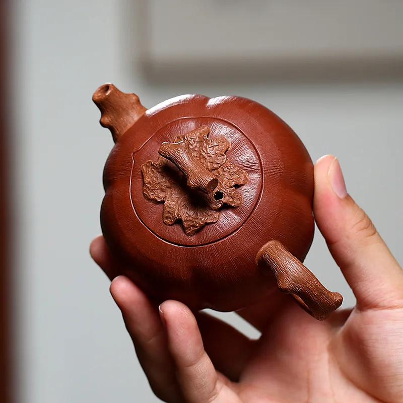 Yixing Mingjia Genuine Raw Purple Clay Purely Handmade Persimmon-Shaped Teapot Biomimetic Tea Set Wholesale