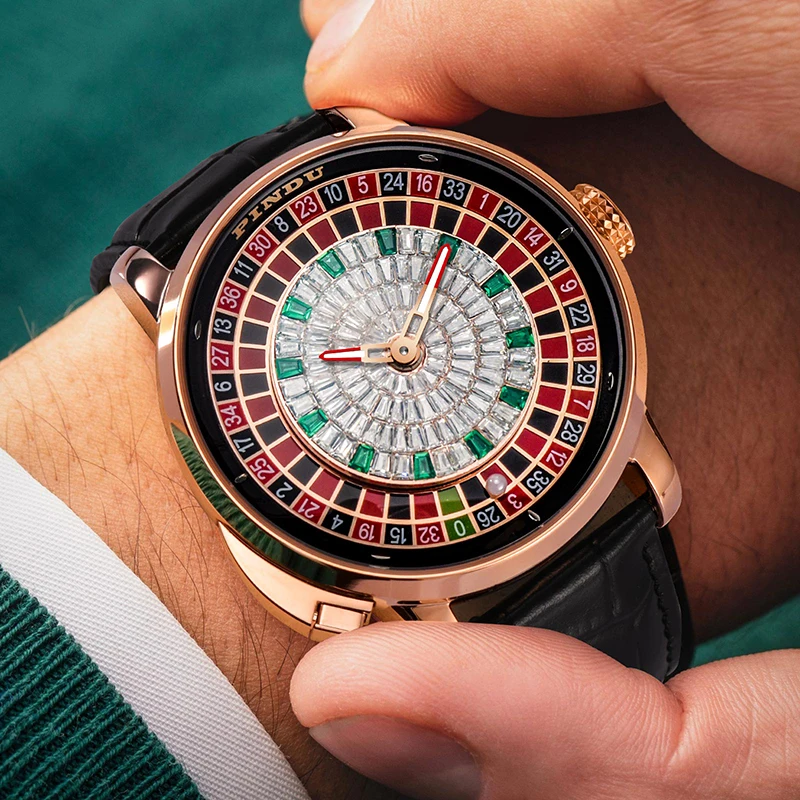 PINDU Design Neue NH35A Mechanische Uhren Männer Push Button Drehen Russische Roulette Spiel Sapphire Spiegel Diamant Zifferblatt herren Uhr