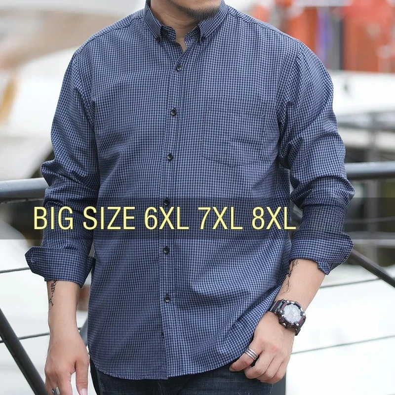 

Мужская рубашка в клетку с длинным рукавом, большие размеры 6XL, 7XL, 8XL, оверсайз, формальная, модная, повседневная, черно-белая, дизайнерская, высокого качества