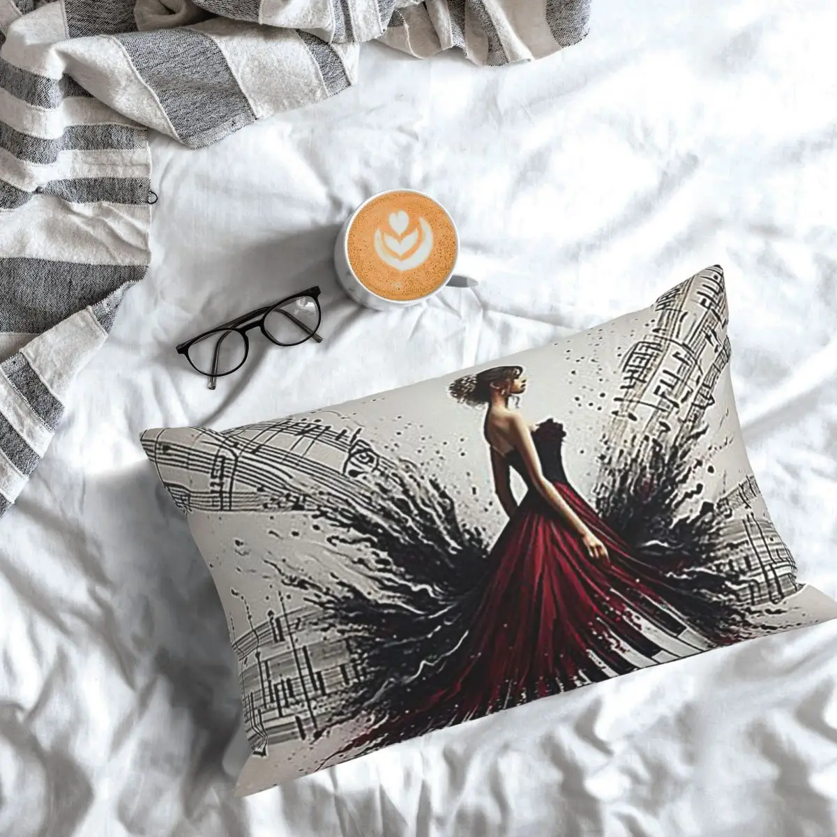 

Beautiful Lady Piano Musical Notes, Wavy Dress Rectangle Pillowcase Cushion Cover Decor Bedroom Bed Home Comfort Throw Pillow