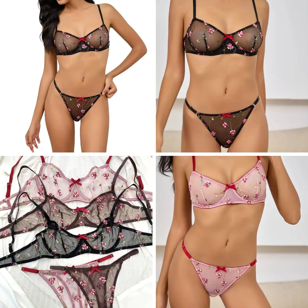 

Ultra-Thin Embroidered Lace Push-Up Bra Set, Sexy & Breathable Women's Lingerie for Large Size