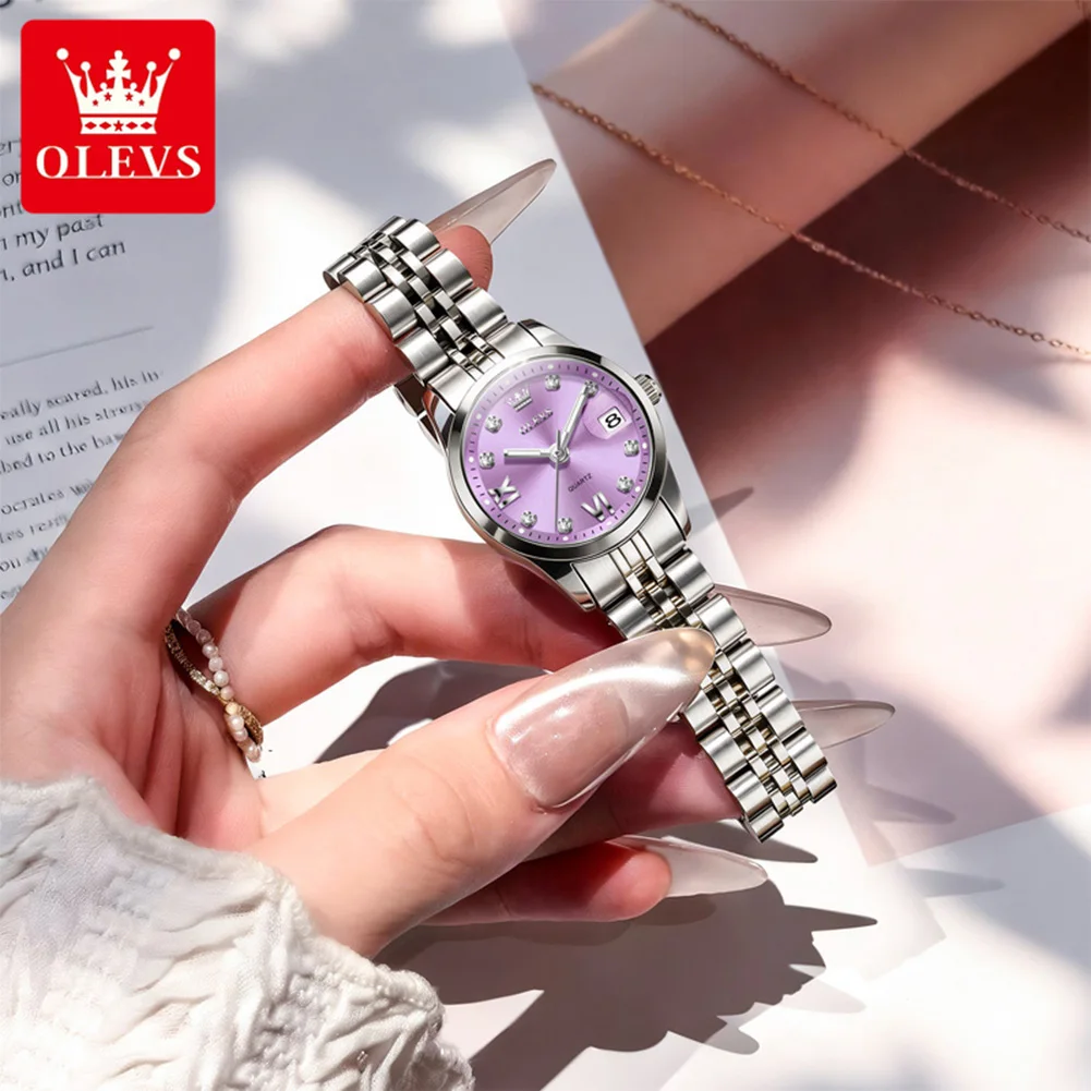 OLEVS 7133 Luxury Quartz Movement Women Watch Diamond Dial Calendar Pane Display 30M Waterproof Steel Bracelet Fashion Watch