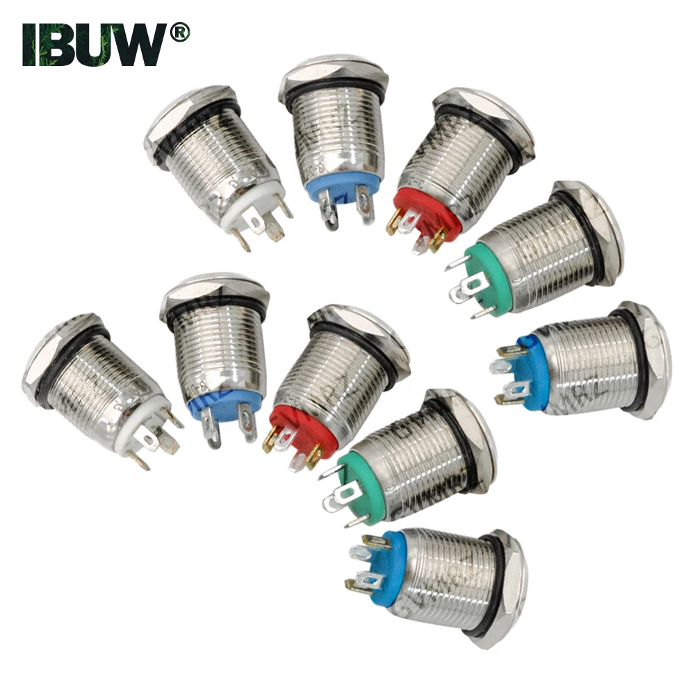 12mm 6V 12V 24V Red Green Blue Waterproof Metal Push Button Switch LED Light Momentary Latching Car Engine Power Switch