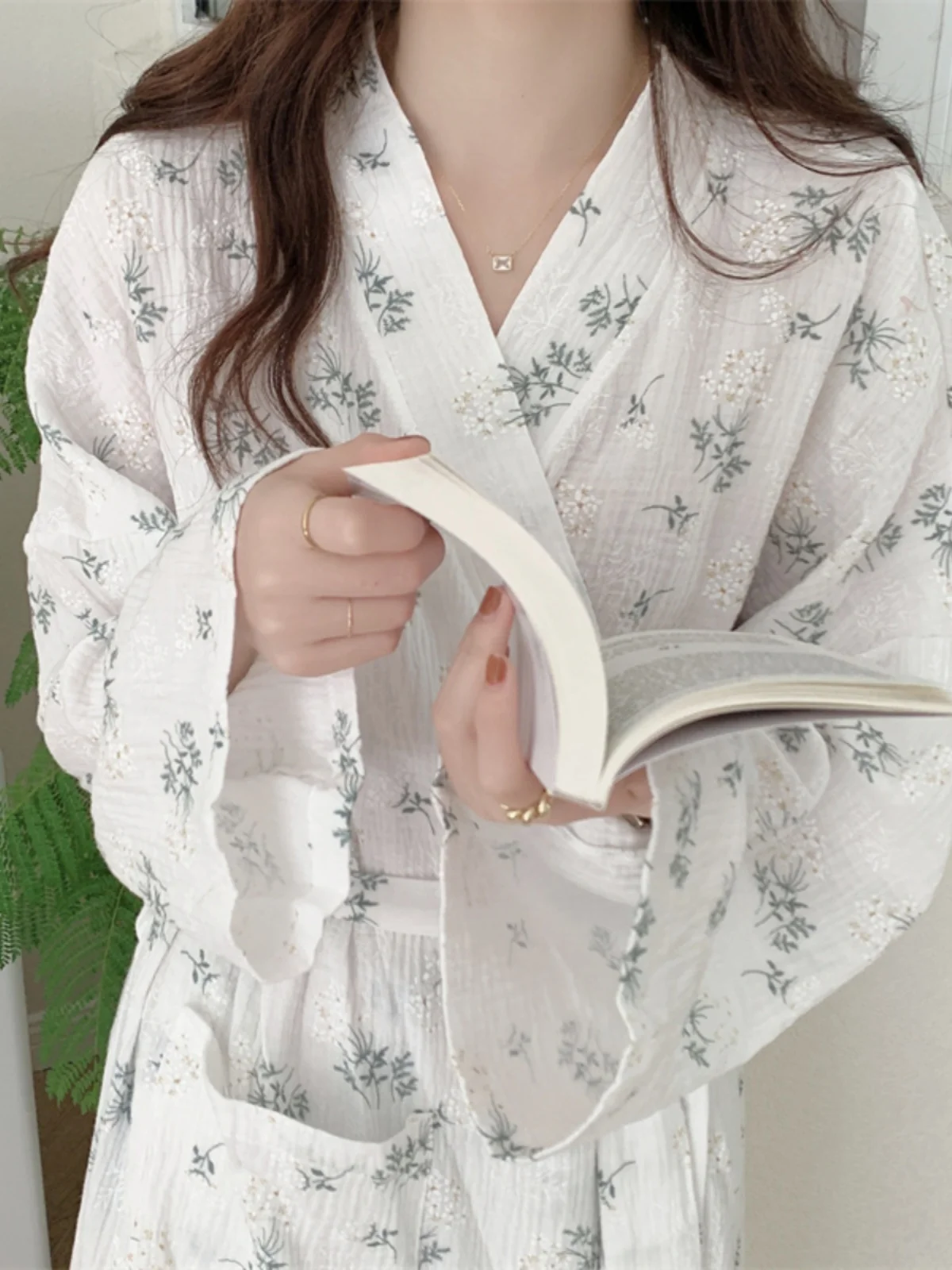 

Cloud Cotton Long Sve Sp Robe Women's Summer Home Sweet Floral Print Lightweight Knee-Length Batobe Morning Gown