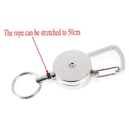 Retractable Pull Key Ring Chain Belt Clip Carabiner Reel Card Badge Holder Recoil Extends To 50cm Swivel-Back Extractable