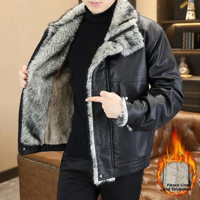 

Новая мужская зимняя куртка из искусственной кожи 2025 года с воротником из искусственного меха Mountain Eagle, теплая и стильная