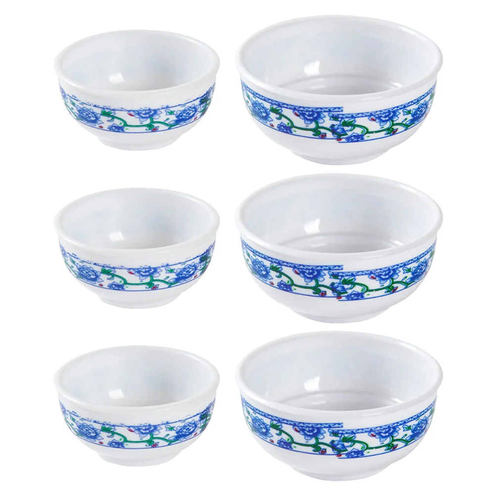 6 Pcs Imitation Blue and White Porcelain Bowl Mini House Accessories Round Bowls Toys Small Tiny Plastic