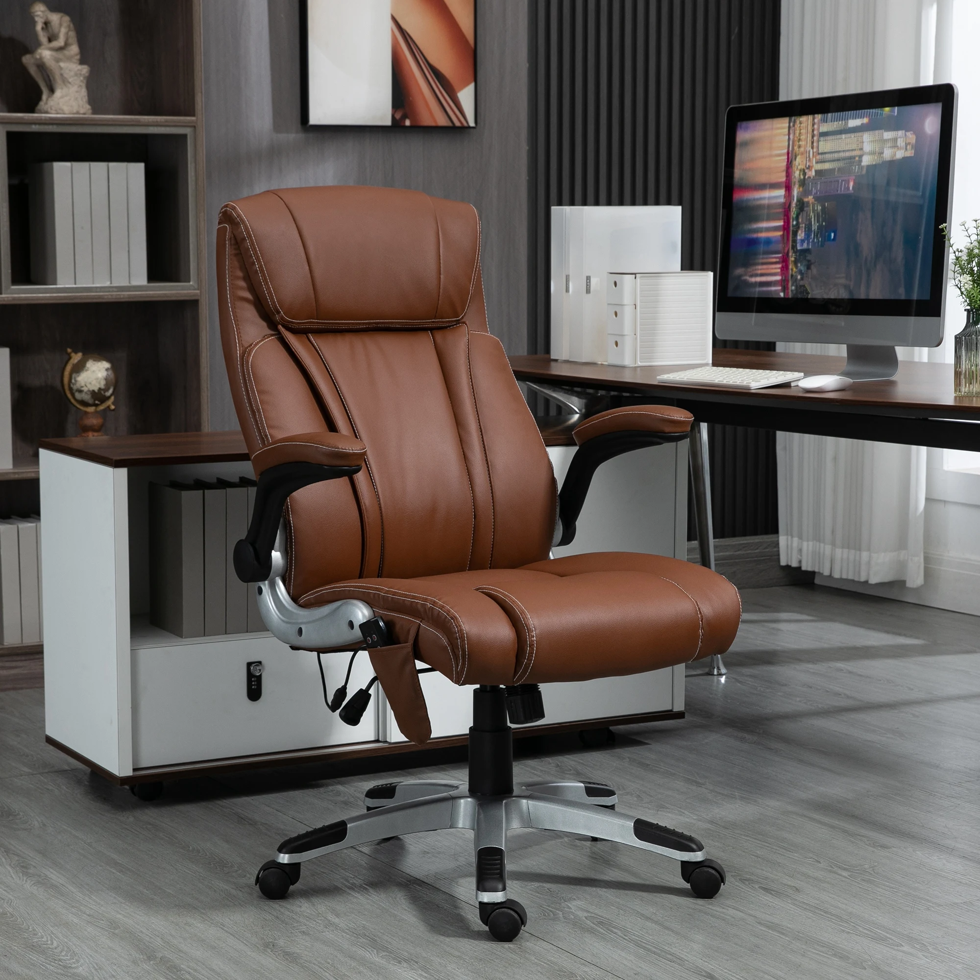 Vinsetto Executive Massage Officehair with 6 Vibration Points, Heated Faux Leather Computer Deskhair with Flip-Up Armrest