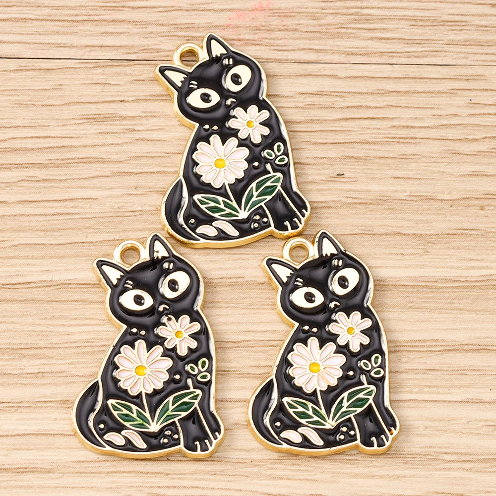 Tusember لطيف المينا الأزهار القط سحر زهرة القطط قلادة صالح القلائد DIY اليدوية تصميم الأزياء مستلزمات العثور على المجوهرات #3