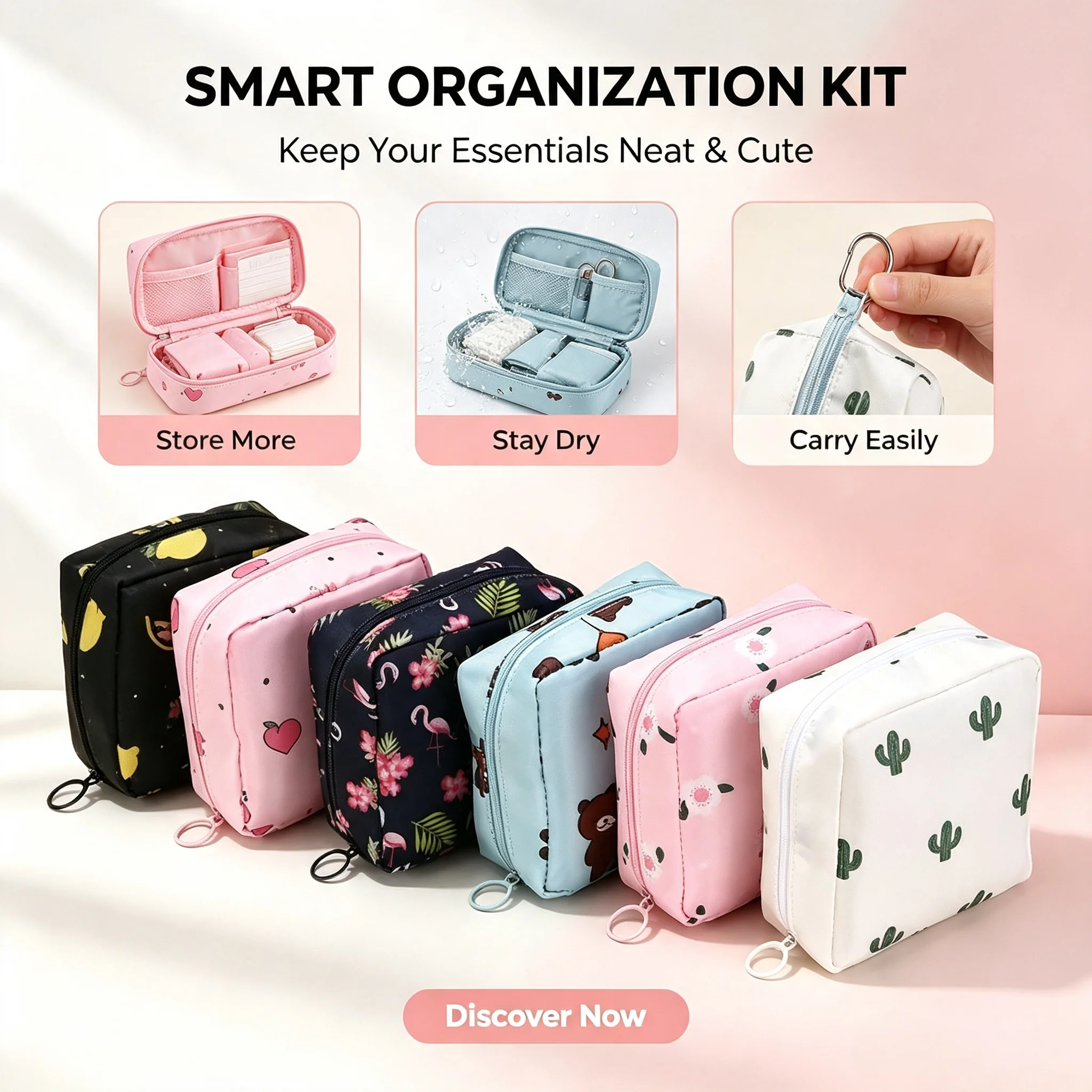 Women Sanitary Napkin Tampon Storage Bag Portable Waterproof Organizer Pouch Cartoon Pattern Sanitary Napkin Bag
