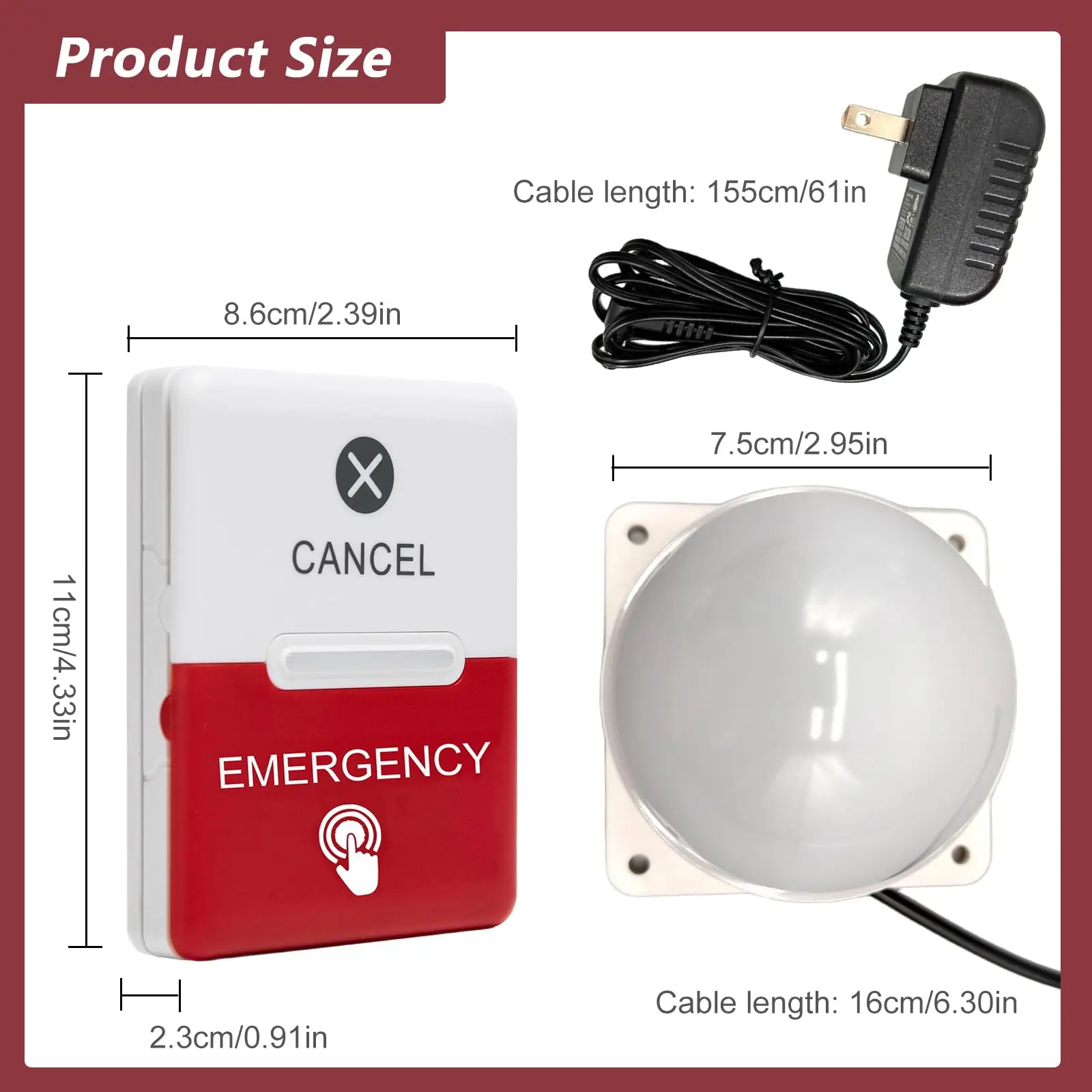 

Emergency Call Light System for Bathroom, Caregiver Pager with 1 Panic Button and Strobe Siren for Disabled Elderly Senior