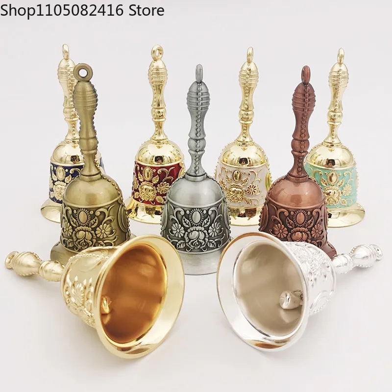 Brass Hand Bell Golden Dinner Bell Loud Clear Sound Vintage Style for Restaurant Church School Classroom Decorative