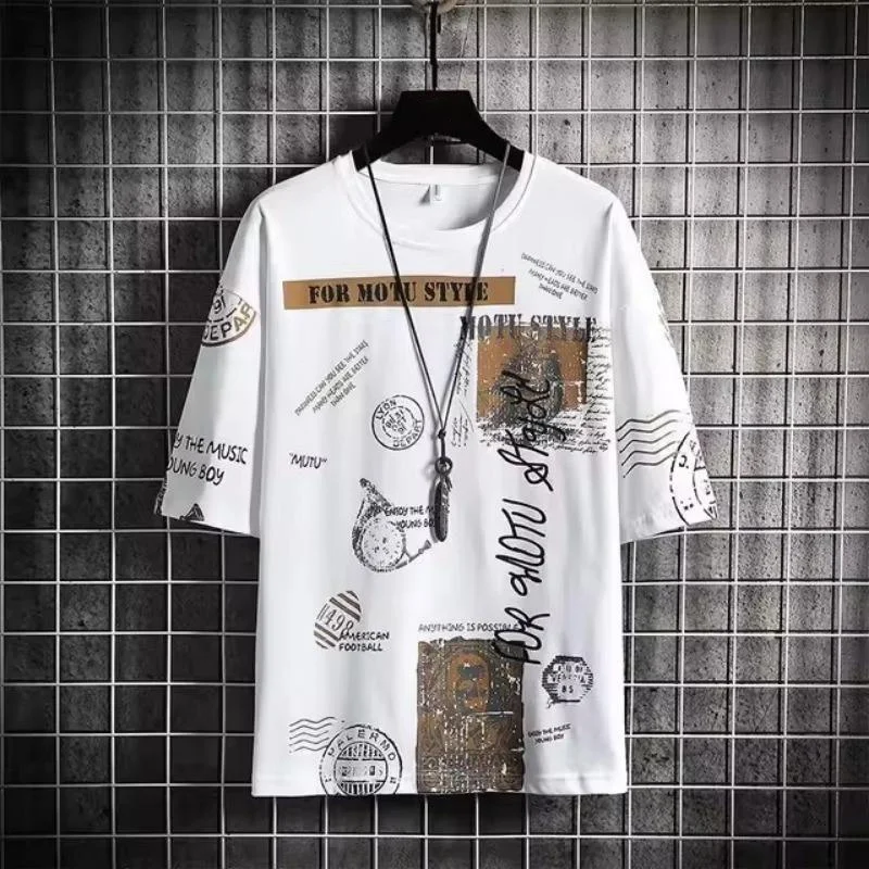 

3D Printed Colorful Geometric T-Shirt For Men Fun Letter Pattern Tees Summer Street Short Sleeve Round Neck Tops Loose T Shirts