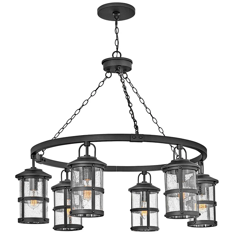 

6 Light 42" Wide With Seedy Glass Shades Round Waterproof Outdoor Chandelier for Gazebo Porch