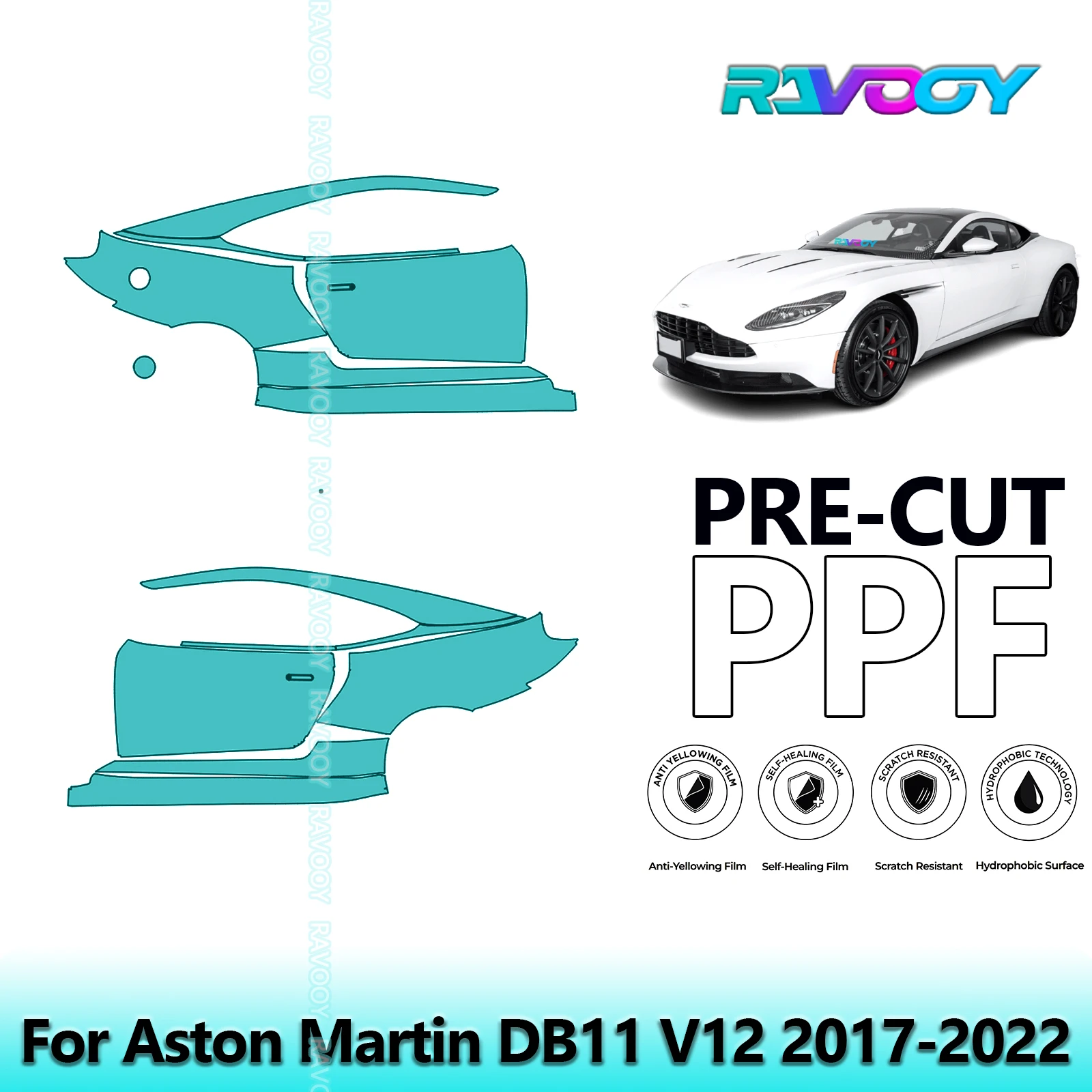 

For Aston Martin DB11 V12 2017-2022 8.5mil Clear Matte Pre-Cut PPF Door & A/B Pillar Kit TPU Paint Protection Film Set