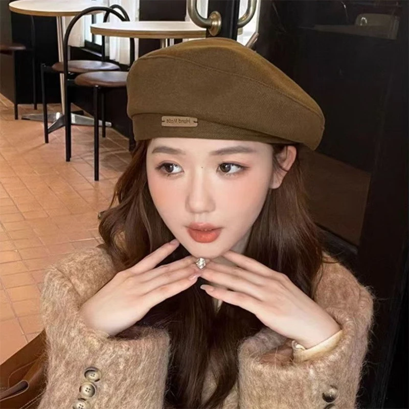 Frühling Herbst Frauen Schwarz Beige Woolen Baskenmütze Khaki Braun Maler Hut Weibliche Winter Temperament Gefühl Kappe Retro Handgemachte Baskenmütze