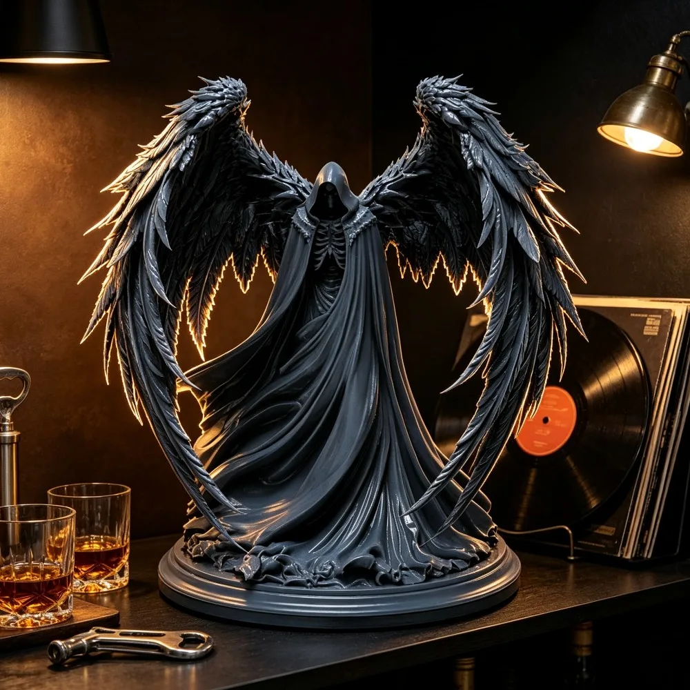 Halloween 3D Printed Dark Angel Figurine Ornament, Decorative Statue Gift for Home Tabletop Decoration
