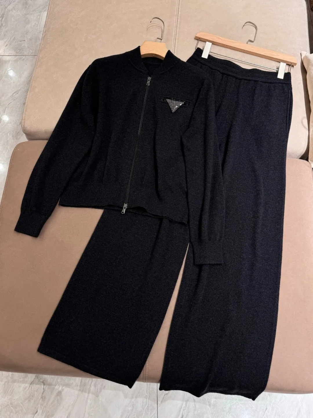 Luxurious solid color pure cashmere comfortable knitted pants suit