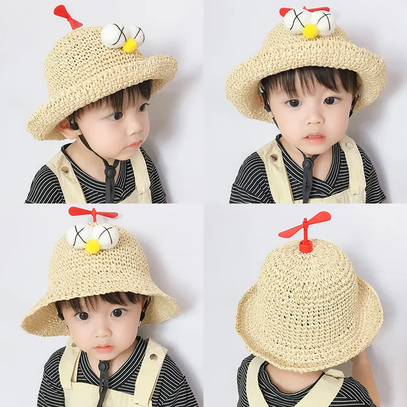 Cute Cartoon Children Baby Bucket Sun Hats Boys Girls Multicolor Outdoor Beach Sunprotection Summer Plaited Straw Hat for Kids