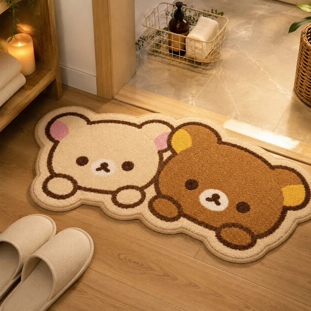Home Bathroom Floor Mats - Rilakkuma verdickte, saugfähige Plüsch-Bodenmatte, Cartoon-Bär, rutschfester
