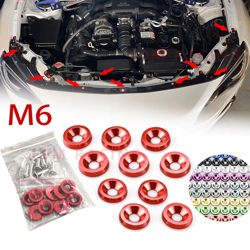 10Pcs/Set Multiple Colors Bumper Fender Washers Engine Bay Dress Up Bolts Fasteners M6 JDM Racing Fender Washer Kit Gasket