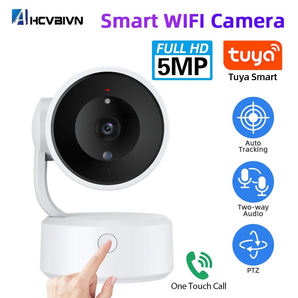 

5MP Smart Life Wifi PTZ Video Surveillance Camera Auto Tracking Indoor Tuya Wireless Home Baby Monitor Security Cam 2 Way Audio