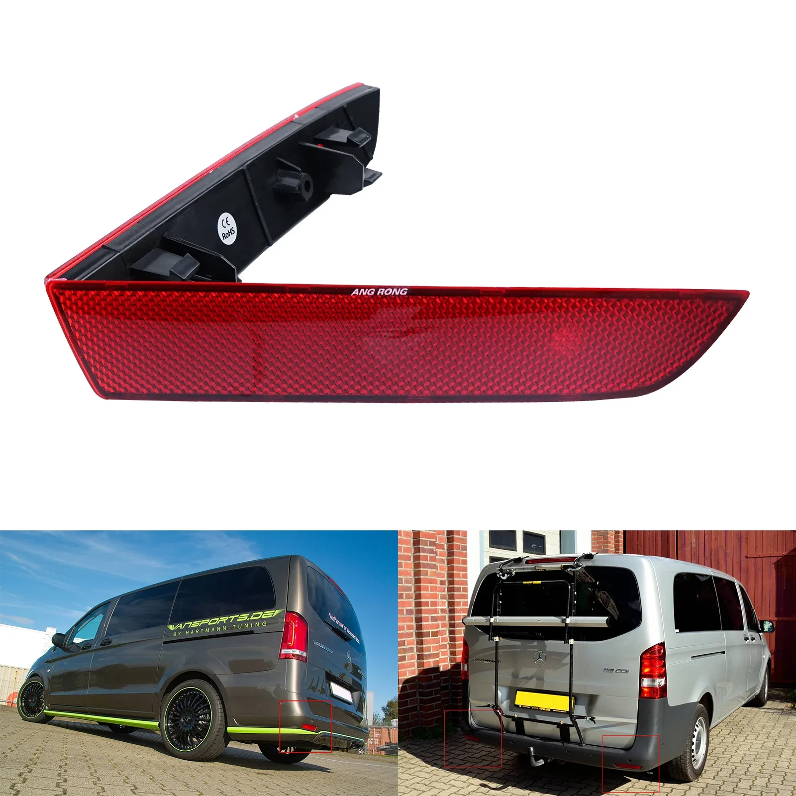 ANGRONG Red Lens Rear Bumper Reflector No Light For Mercedes Benz W447 Vito V-Class 2014-19