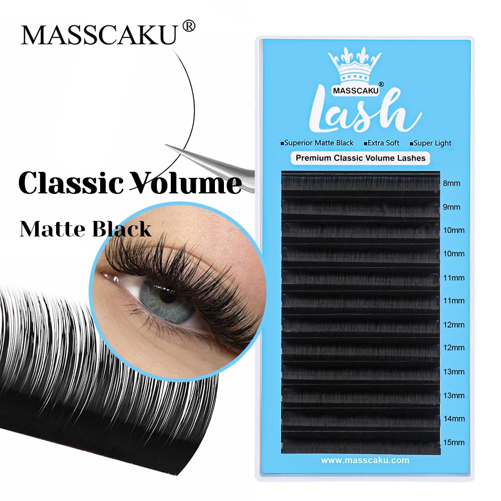 

Hot Selling MASSCAKU 8-20mm and Mix Length Fluffy Classic Regular Eyelash Natural Looks Handmade Russian Volume Lashes in Stock